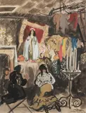 [FRANCE] Les Saintes Marie de la Mer, la crypte de Sainte Sarah by Yves Brayer, 1938, Encre et gouache sur papier, sold Apr 2025