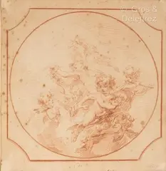 Projet de plafond by Jacob de Wit, Sanguine de forme ronde dans un carré, sold Apr 2025