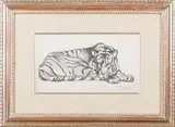 Tigre couché by Gaston Suisse, 1923, Crayon gras et rehaut de gouache sur papier, sold Mar 2025