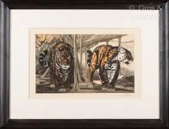 Deux jaguars by Paul Jouve, Lithographie originale, en couleur Epreuve d'artiste sur papier japon impérial, sold Mar 2025
