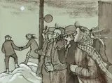 Sans titre - Personnages en hiver by Phillip Henry Howard Surrey, Fusain et pastel, sold Sep 2025