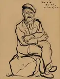 Sans titre - Paysan by Paul-Vanier Beaulieu, Encre et crayon de plomb, sold Sep 2025
