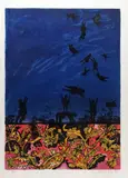 Sans titre - Acrobates sur fonds bleu by Normand Laliberté, Lithographie, sold Sep 2025