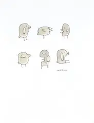 Sans titre - Six oiseaux by Marcel Dzama, Aquarelle et encre, sold Jul 2025