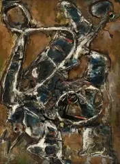 Composition by Joseph Giunta, Huile et collage sur isorel, sold Jul 2025