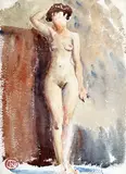 Sans titre - Nu debout by Henri Hébert, Aquarelle sur papier, sold Jul 2025