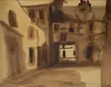 Sans titre - Cour by Albert Rousseau, Aquarelle sur panneau, sold Jul 2025