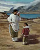 Family at the ..., Pangnirtung by Anna T Noeh, Gouache, sold Jul 2025