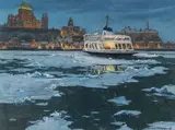 The best deal in Quebec City ($1.75 Ferry crossing from Levis through the ice flows) by Horace Champagne, Pastel, sold May 2025