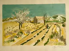 Arbres en fleurs by Yves Brayer, Lithographie en couleurs, sold Jul 2025