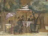 Au café by Sonia Lewitska, Aquarelle, mine de plomb et rehauts, sold Jul 2025