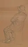 Homme au chapeau assis de dos by André Charigny, Crayon et craie blanche, sold Jun 2025