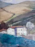 Paysage de campagne beaujolaise by Luc Barbier, Aquarelle, sold Jun 2025