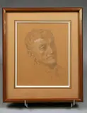 Tête d'homme de paysan by André Charigny, Crayon et craie blanche, sold Jun 2025