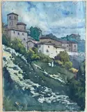 Un village dans le Beaujolais by Luc Barbier, Aquarelle et rehauts de blanc, sold Jun 2025