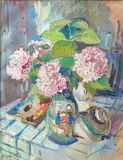 Nature morte aux hortensias by Maurice Montet, Aquarelle gouachée sur papier, sold Jun 2025