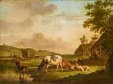 Les foins by Paul Balthasar Ommeganck, Panneau, une planche non parqueté teinté, sold Jul 2022