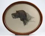 Griffon Korthals by Léon Danchin, Lithographie en couleurs dans un encadrement à vue ovale, sold Feb 2026