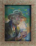 Portrait d’homme au chapeau tenant un verre by Louis Fortuney, Pastel, sold Feb 2026