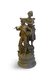 Jeune couple by Ernest Rancoulet, Epreuve en bronze à patine brune signée sur la terrasse RANCOULET et reposant sur une base, sold Jun 1858
