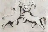 Lotta di centauri Matita nera, carboncino nero e inchiostro nero su cartoncino Firmato in basso a destra by Napoleone Martinuzzi, Crayon noir, fusain noir et encre noire sur carton, sold Jan 2021