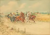 Troïka dans les champs by Pierre Pietrovich Perchin, Aquarelle, sold Dec 2020