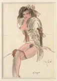 Miquette by Louis Touchagues, Aquarelle et fusain sur papier, sold Nov 2020