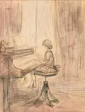 Jeune fille au piano by Pierre Laprade, Crayon et lavis sur papier, sold Nov 2020