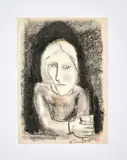 Femme au verre by Haruhiko Sunagawa, 1972, Pastel noir et fusain sur papier, sold Oct 2023