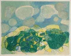Composition abstraite dans les tons vert by Gustav Bolin, Lithographie, sold Oct 2023
