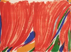 Composition rouge et bleue by Olivier Debré, Lithographie, sold Oct 2023