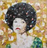Angela Davis by Landu Jah, 2016, Technique mixte (collages et acrylique) sur toile, sold Oct 2023