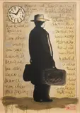 Le voyageur by Yujiro Otsuki, 1927, Technique mixte (crayon gras, gouache et collage) sur papier, sold Oct 2023