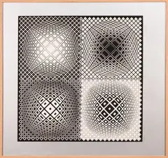 Composition sur fond argenté by Victor Vasarely, Lithographie, sold Oct 2023