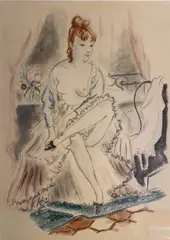 Portrait de femme assise by André Dignimont, Crayon, aquarelle et gouache sur papier, sold Sep 2023