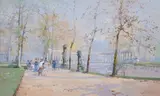 Vue du parc Monceau, le bassin et la colonnade by Eugène Galien-Laloue, Gouache sur papier, sold Jun 2023