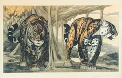 Deux jaguars by Paul Jouve, Lithographie originale, en couleurs, sold Mar 2022