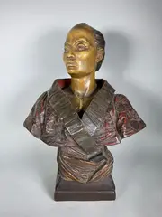 Buste de Japonais by Rene Charles Masse, Epreuve en terre cuite patinée signée, sold Mar 2022