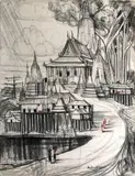 Vue de Siem Reap by André Maire, 1955, Fusain et pastel signé et daté en bas vers la droite, sold Mar 2022