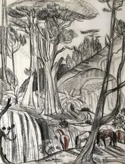 Les chutes de Cameli - Dalat by André Maire, 1956, Fusain et pastel signé et daté en bas vers la gauche, sold Mar 2022