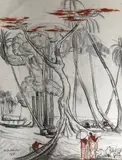 Moines et pêcheurs du Mékong by André Maire, 1955, Fusain et pastel signé et daté en bas à gauche, sold Mar 2022