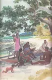Moment musical sur la plage, Tahiti by Jacques Boullaire, 1949, Lithographie en couleurs située et datée en bas à gauche, non signée, sold Mar 2022