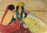 Femmes d'Alger by Jean Launois, Gouache signée en haut à droite, sold Mar 2022