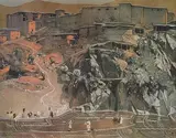 Les kasbahs de l'Atlas by Jacques Majorelle, vers 1930, Lithographie en couleurs signée en bas à droite, sold Mar 2022