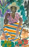 Portrait de femme assise, Madagascar by Élisabeth Faure, Aquarelle située et signée en bas à droite, sold Mar 2022