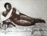 Grand nu malgache by André Maire, 1959, Fusain et pastel signé et daté en bas à gauche, sold Mar 2022