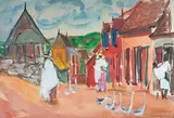 Promenade des oies à Madagascar by Élisabeth Faure, Aquarelle signée en bas à droite, sold Mar 2022