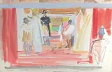 Chez le coiffeur by Élisabeth Faure, Aquarelle titrée et signée en bas à droite, sold Mar 2022
