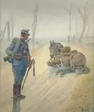 Le bon compagnon d'armes qui va mourir by Charles Bombled, Aquarelle signée en bas à droite, sold Feb 2022