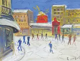 Le Moulin Rouge by Roland Dubuc, Gouache signée en bas à droite, sold Feb 2022